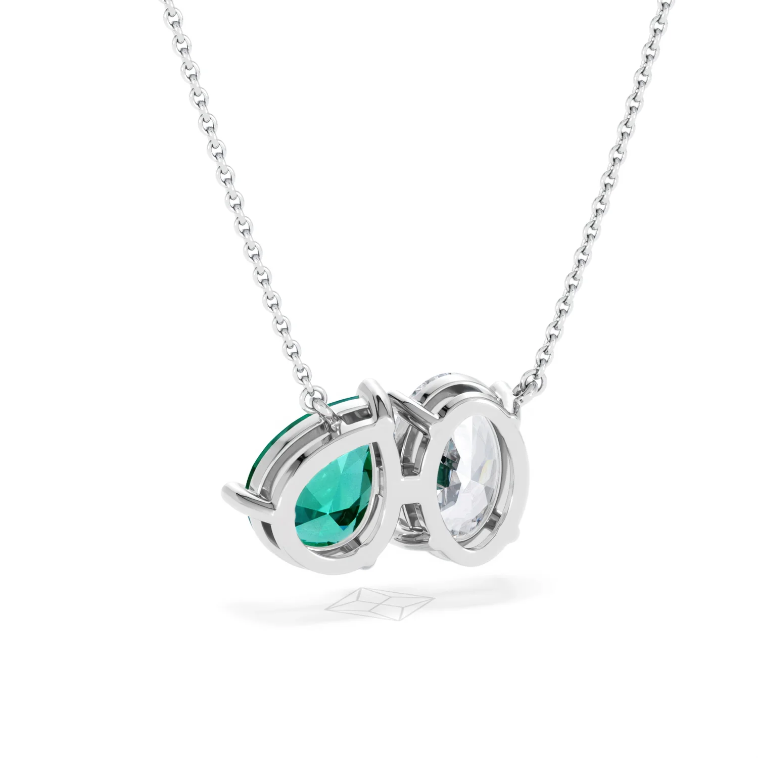 Toi Et Moi 1.50ct Oval Lab Diamond and 2.50ct Pear Lab Emerald Necklace in 18K White Gold - Image 51