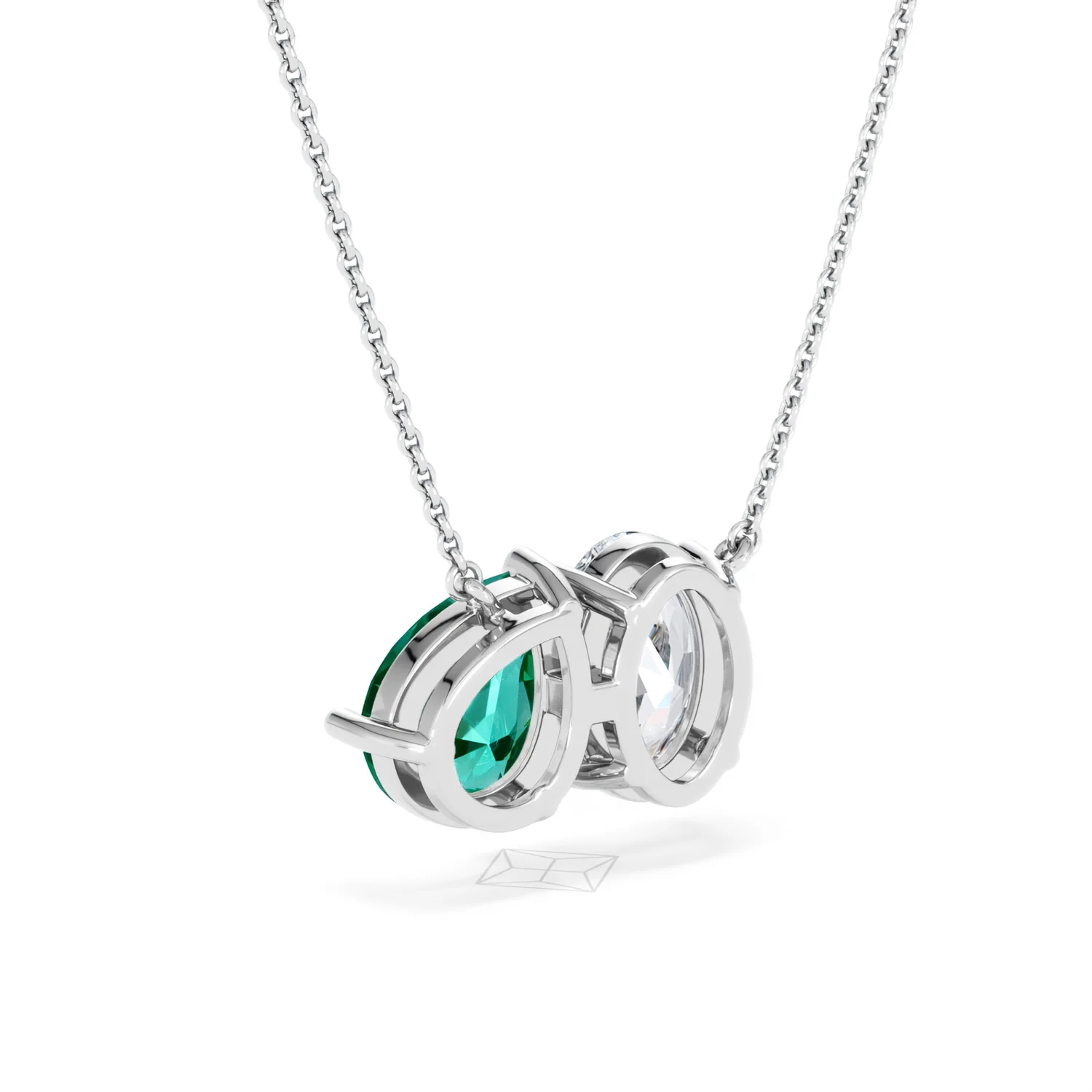 Toi Et Moi 1.50ct Oval Lab Diamond and 2.50ct Pear Lab Emerald Necklace in 18K White Gold - Image 54