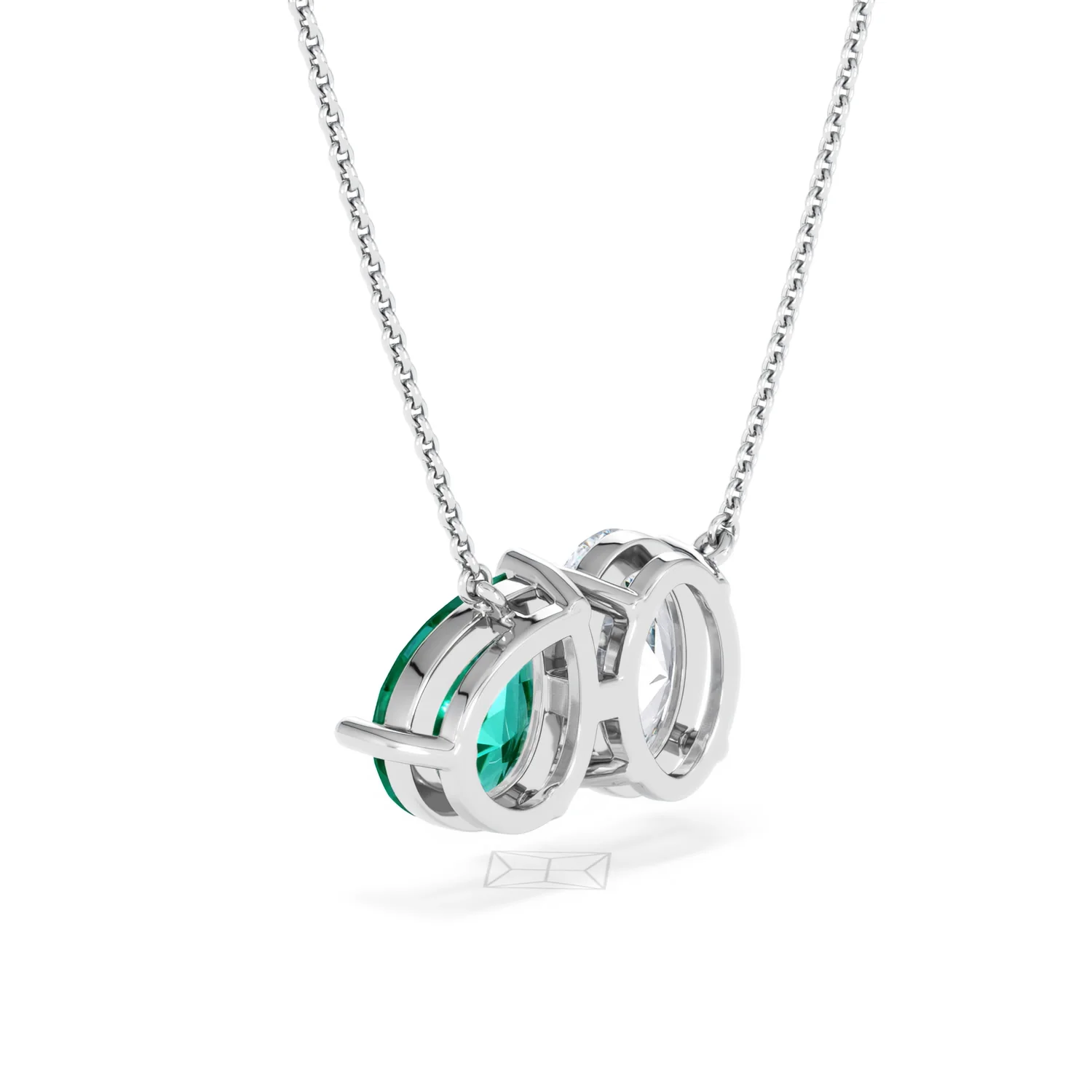 Toi Et Moi 1.50ct Oval Lab Diamond and 2.50ct Pear Lab Emerald Necklace in 18K White Gold - Image 56