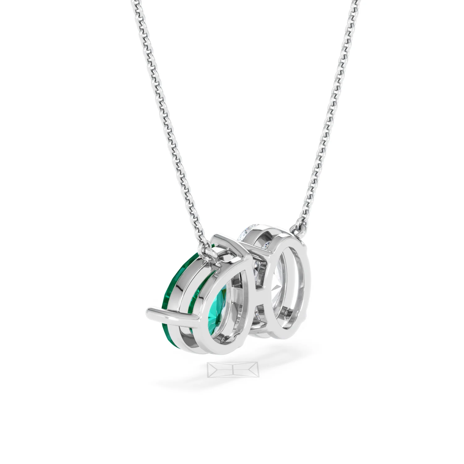 Toi Et Moi 1.50ct Oval Lab Diamond and 2.50ct Pear Lab Emerald Necklace in 18K White Gold - Image 57