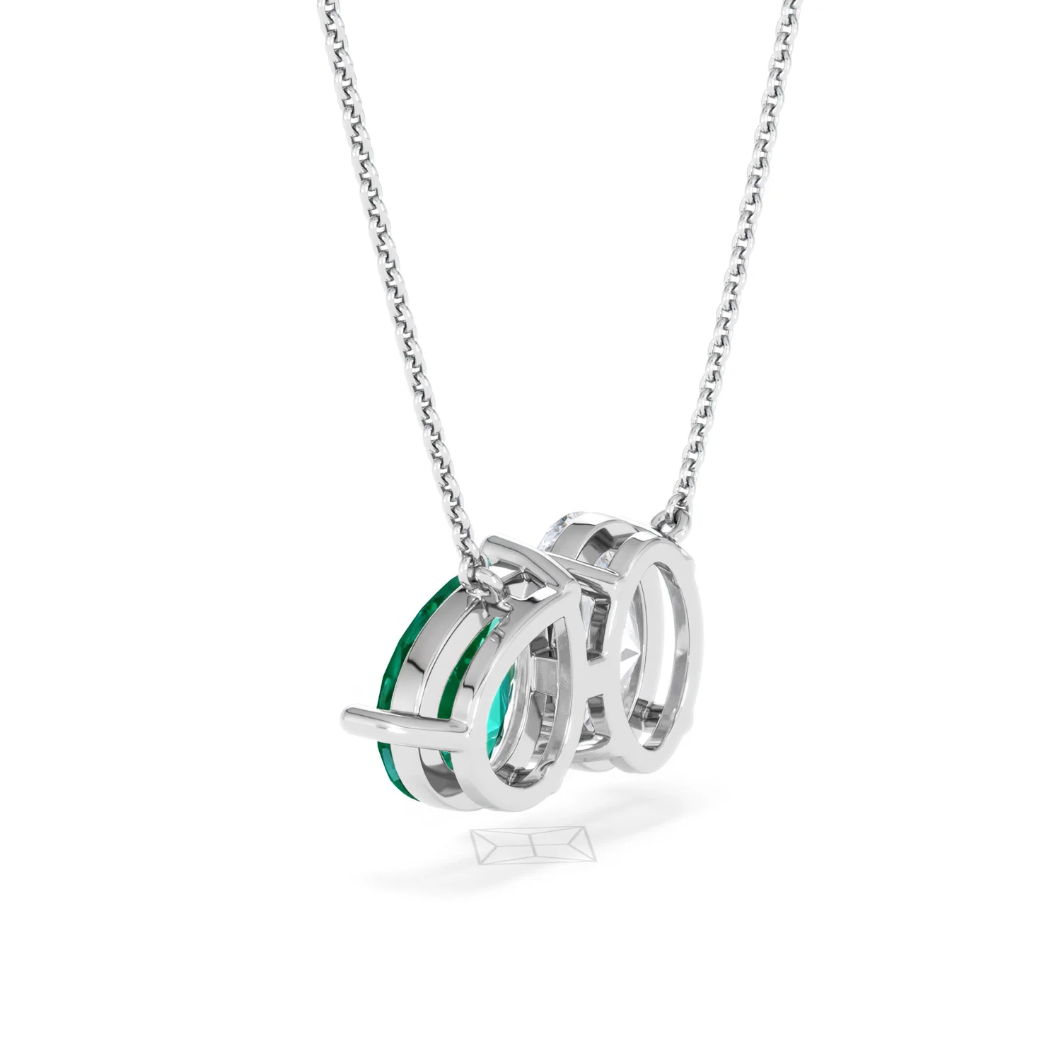 Toi Et Moi 1.50ct Oval Lab Diamond and 2.50ct Pear Lab Emerald Necklace in 18K White Gold - Image 58