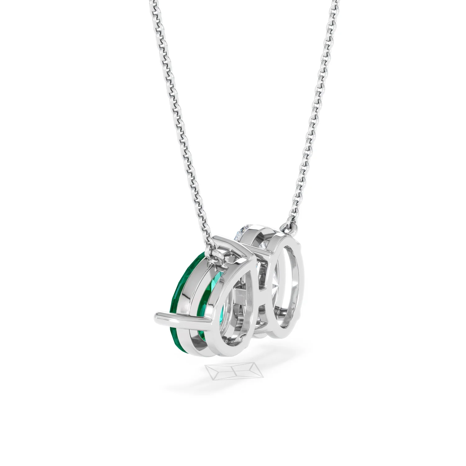 Toi Et Moi 1.50ct Oval Lab Diamond and 2.50ct Pear Lab Emerald Necklace in 18K White Gold - Image 59