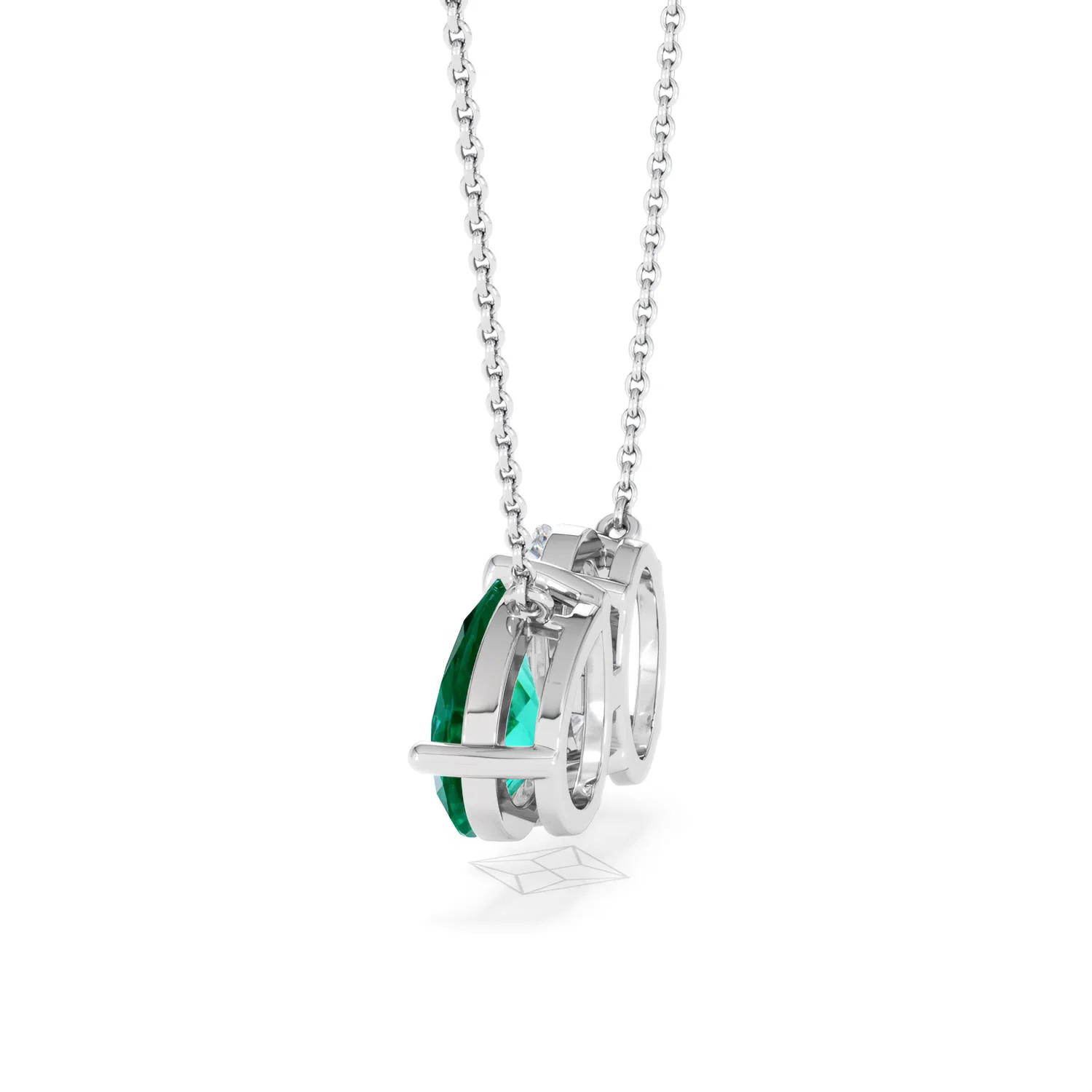 Toi Et Moi 1.50ct Oval Lab Diamond and 2.50ct Pear Lab Emerald Necklace in 18K White Gold - Image 63