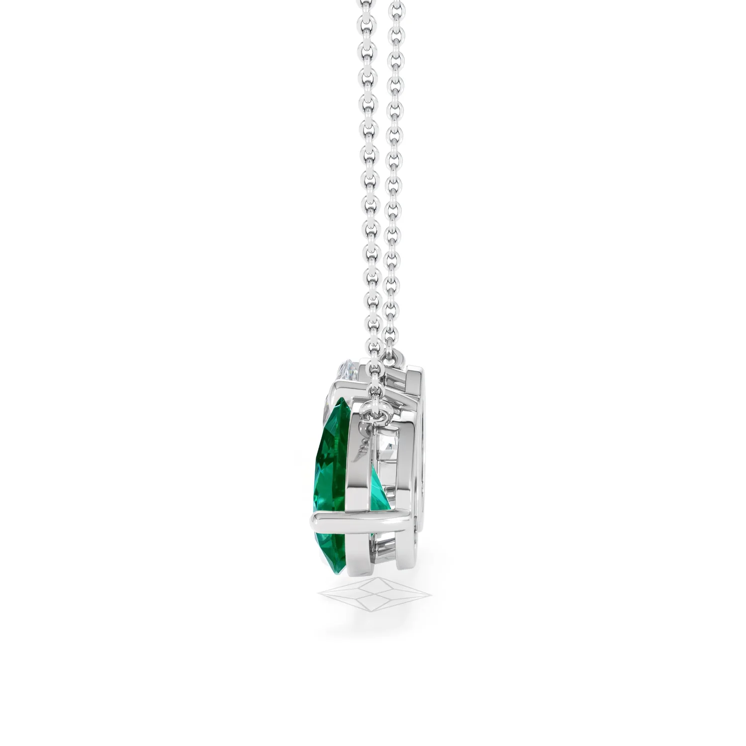 Toi Et Moi 1.50ct Oval Lab Diamond and 2.50ct Pear Lab Emerald Necklace in 18K White Gold - Image 66