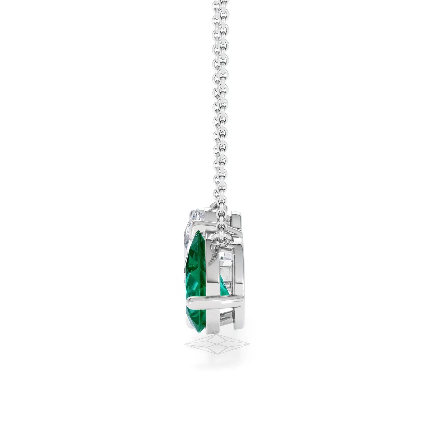 Toi Et Moi 1.50ct Oval Lab Diamond and 2.50ct Pear Lab Emerald Necklace in 18K White Gold - Image 67