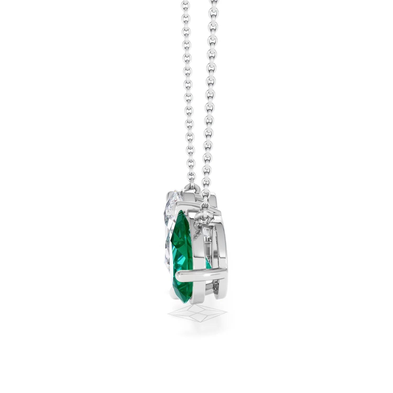 Toi Et Moi 1.50ct Oval Lab Diamond and 2.50ct Pear Lab Emerald Necklace in 18K White Gold - Image 68