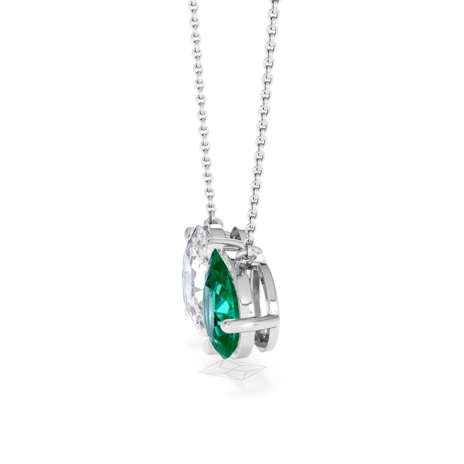 Toi Et Moi 1.50ct Oval Lab Diamond and 2.50ct Pear Lab Emerald Necklace in 18K White Gold - Image 70