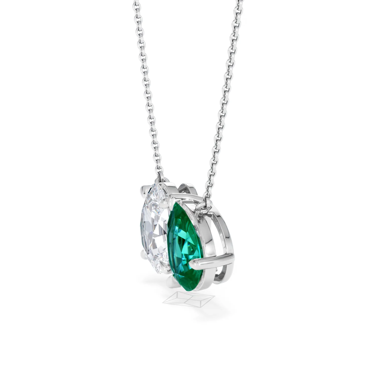 Toi Et Moi 1.50ct Oval Lab Diamond and 2.50ct Pear Lab Emerald Necklace in 18K White Gold - Image 72