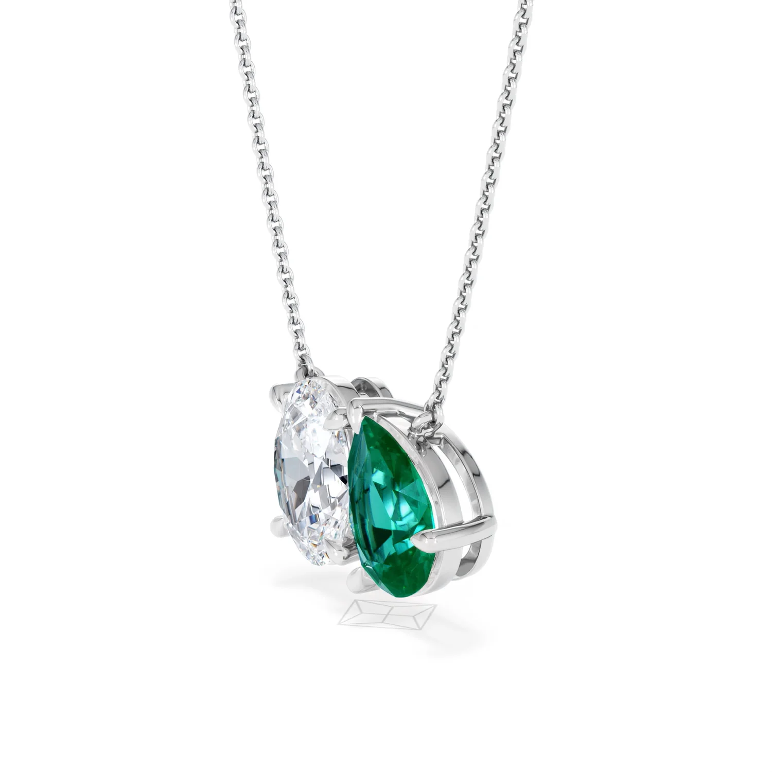 Toi Et Moi 1.50ct Oval Lab Diamond and 2.50ct Pear Lab Emerald Necklace in 18K White Gold - Image 74