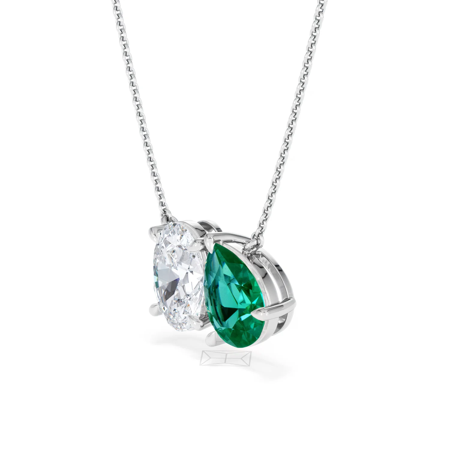 Toi Et Moi 1.50ct Oval Lab Diamond and 2.50ct Pear Lab Emerald Necklace in 18K White Gold - Image 76
