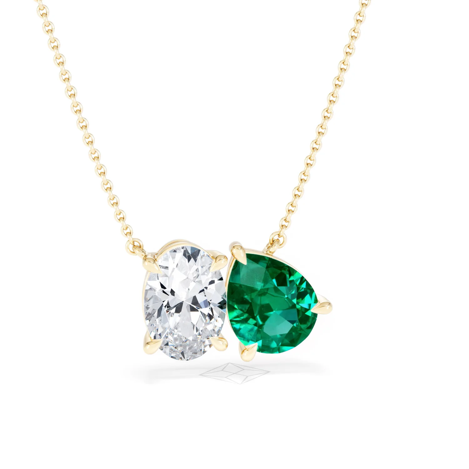 Toi Et Moi 1.50ct Oval Lab Diamond and 2.50ct Pear Lab Emerald Necklace in 18K Yellow Gold - Image 11
