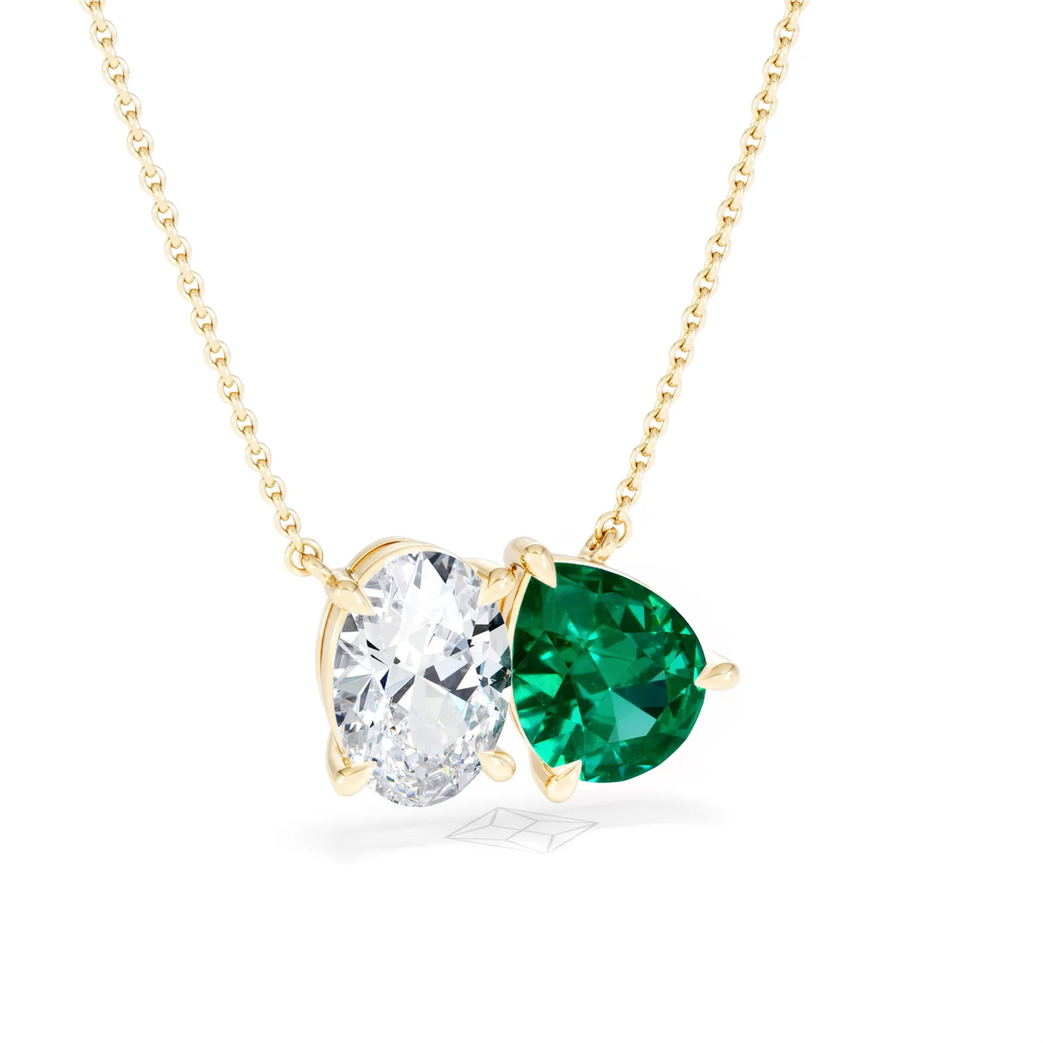Toi Et Moi 1.50ct Oval Lab Diamond and 2.50ct Pear Lab Emerald Necklace in 18K Yellow Gold - Image 13