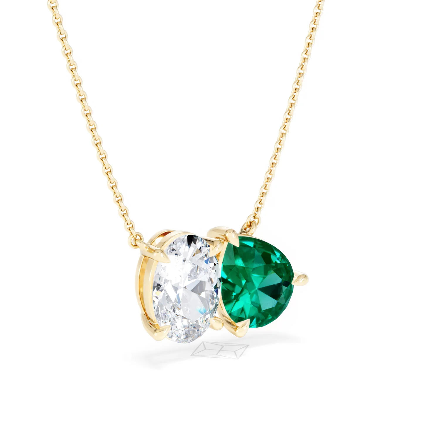 Toi Et Moi 1.50ct Oval Lab Diamond and 2.50ct Pear Lab Emerald Necklace in 18K Yellow Gold - Image 16