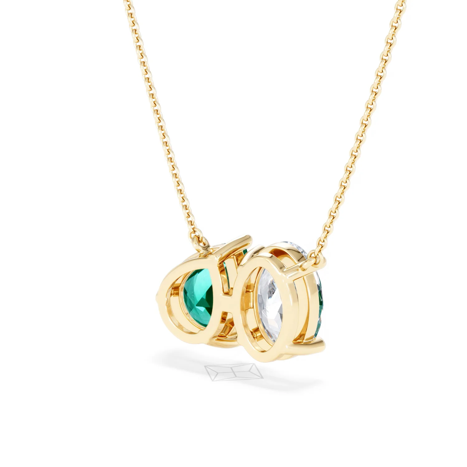 Toi Et Moi 1.50ct Oval Lab Diamond and 2.50ct Pear Lab Emerald Necklace in 18K Yellow Gold - Image 41