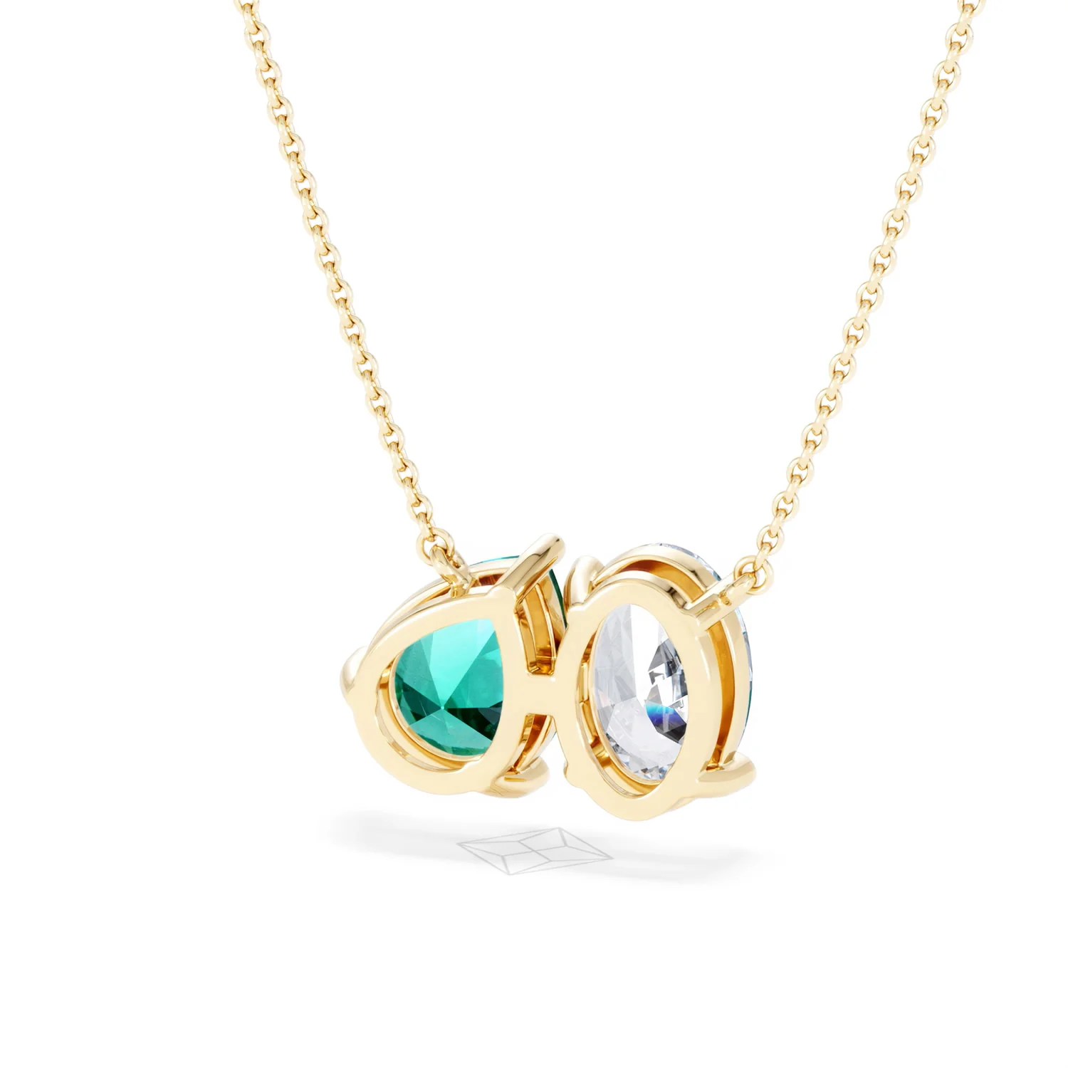 Toi Et Moi 1.50ct Oval Lab Diamond and 2.50ct Pear Lab Emerald Necklace in 18K Yellow Gold - Image 45