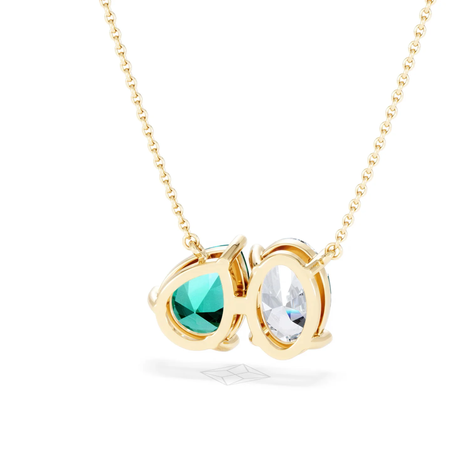 Toi Et Moi 1.50ct Oval Lab Diamond and 2.50ct Pear Lab Emerald Necklace in 18K Yellow Gold - Image 46
