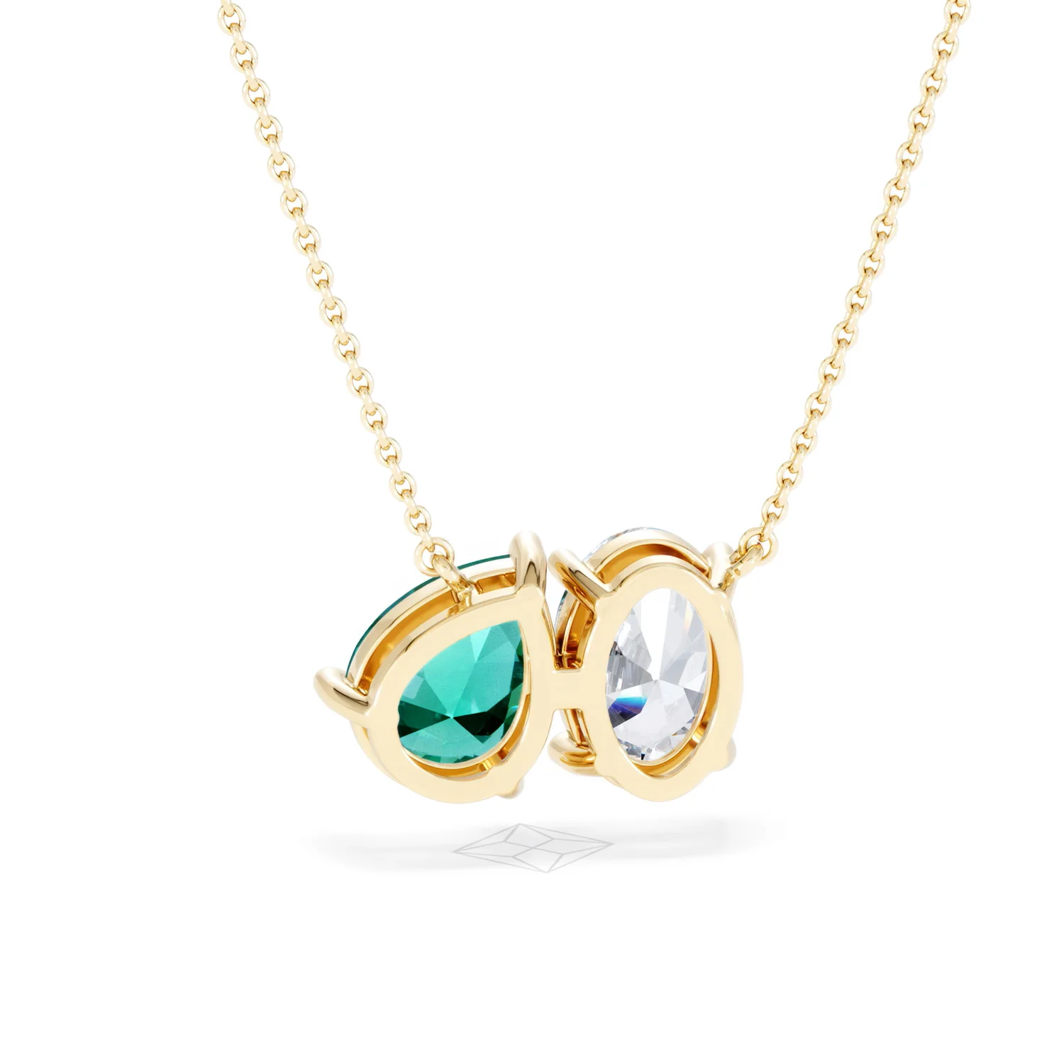 Toi Et Moi 1.50ct Oval Lab Diamond and 2.50ct Pear Lab Emerald Necklace in 18K Yellow Gold - Image 51