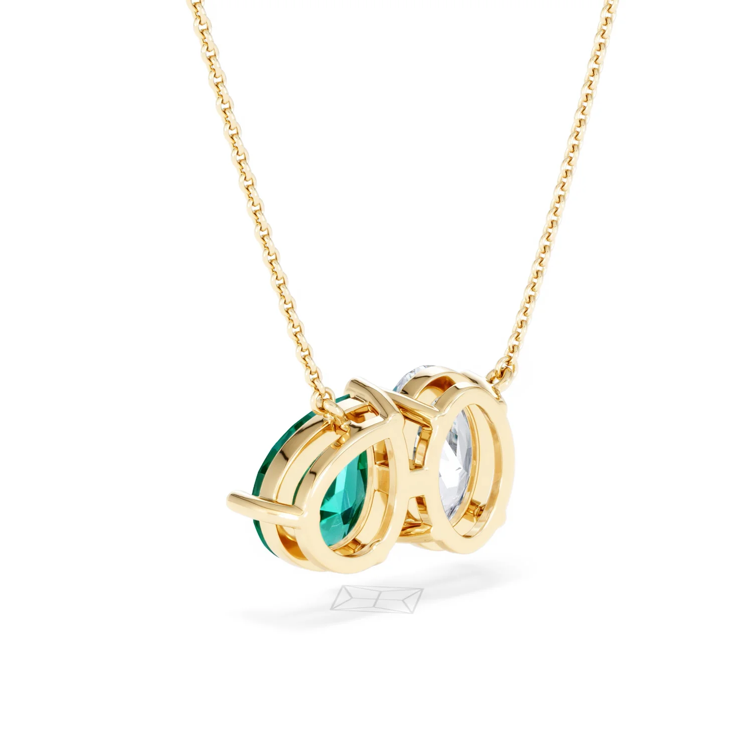 Toi Et Moi 1.50ct Oval Lab Diamond and 2.50ct Pear Lab Emerald Necklace in 18K Yellow Gold - Image 57