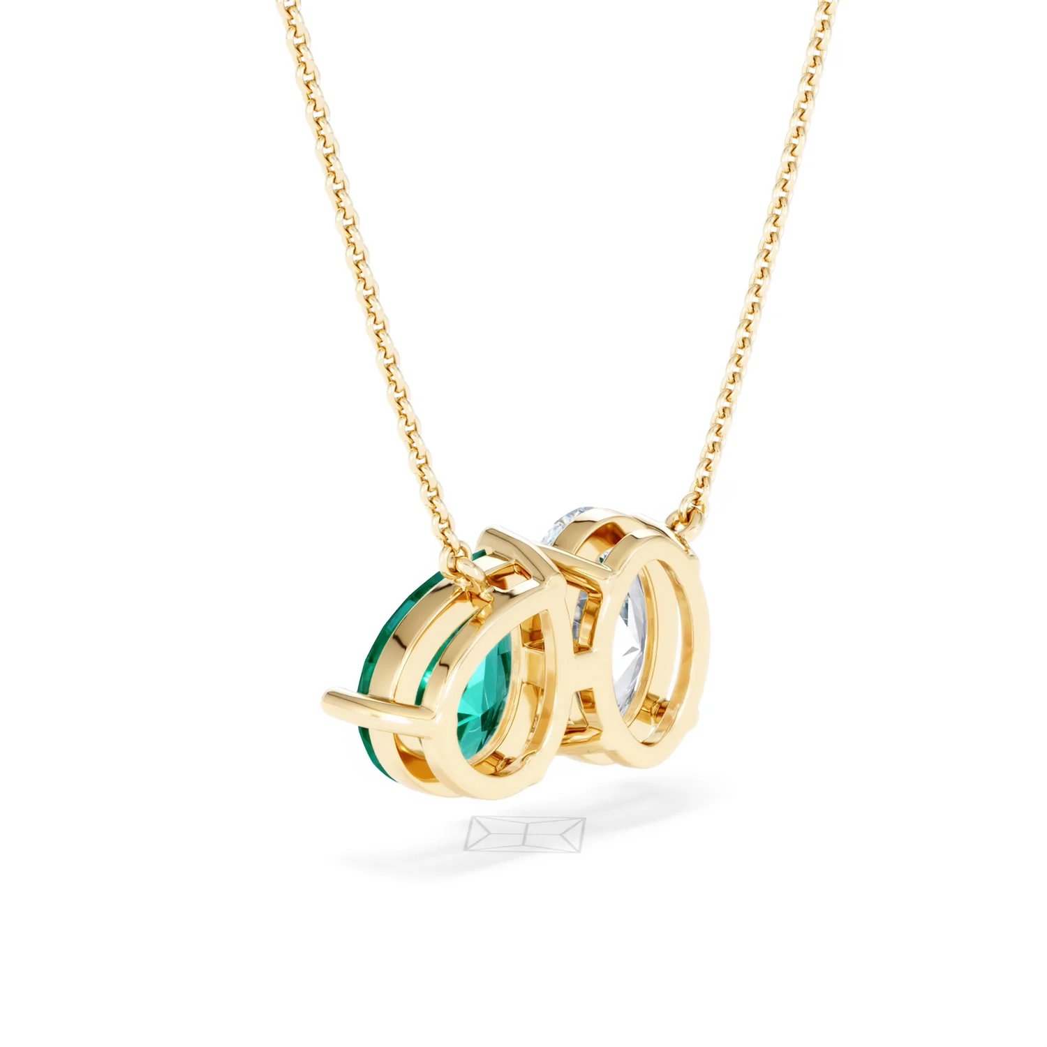 Toi Et Moi 1.50ct Oval Lab Diamond and 2.50ct Pear Lab Emerald Necklace in 18K Yellow Gold - Image 58