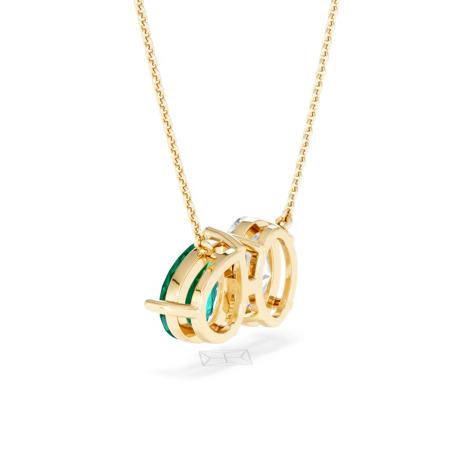 Toi Et Moi 1.50ct Oval Lab Diamond and 2.50ct Pear Lab Emerald Necklace in 18K Yellow Gold - Image 60