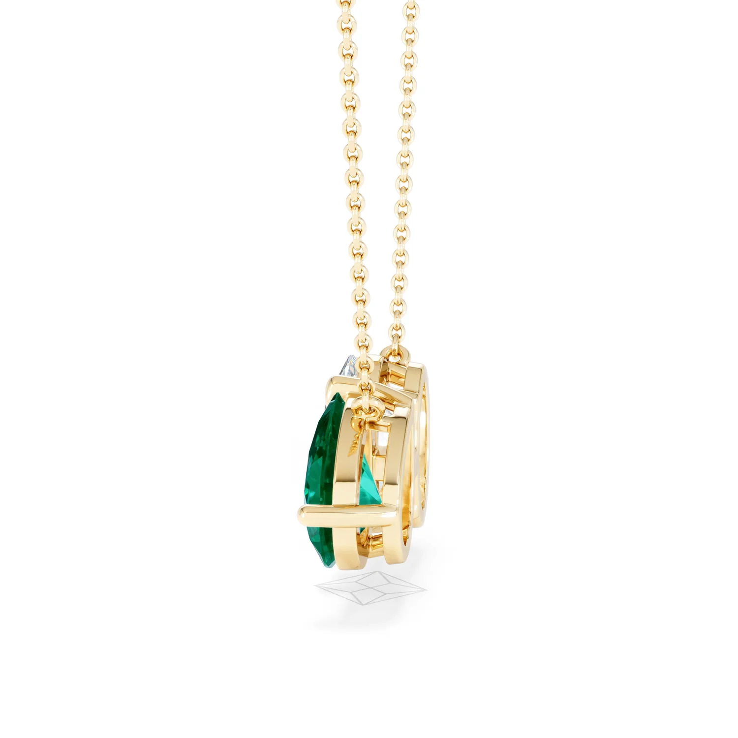 Toi Et Moi 1.50ct Oval Lab Diamond and 2.50ct Pear Lab Emerald Necklace in 18K Yellow Gold - Image 67