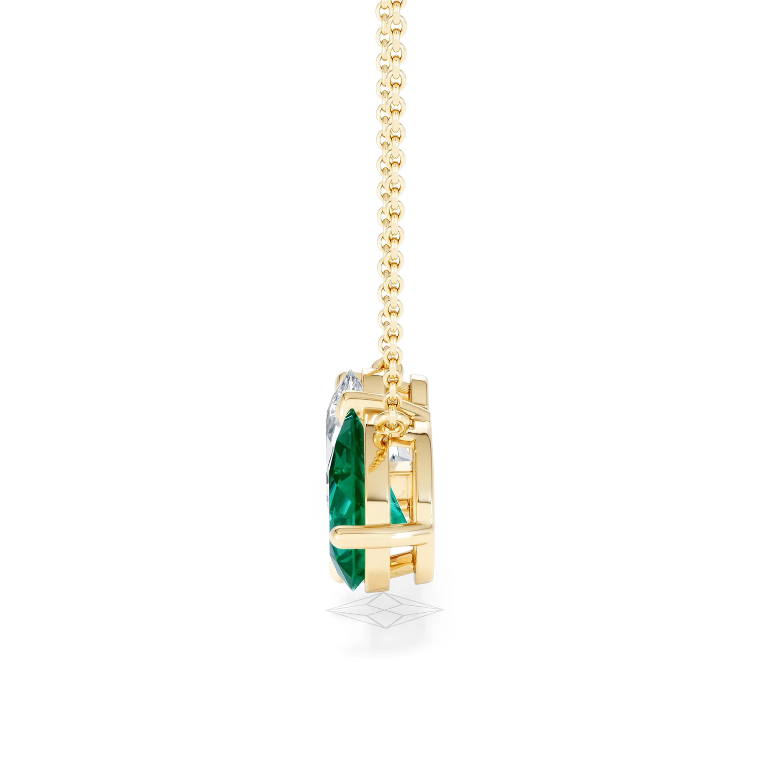 Toi Et Moi 1.50ct Oval Lab Diamond and 2.50ct Pear Lab Emerald Necklace in 18K Yellow Gold - Image 69