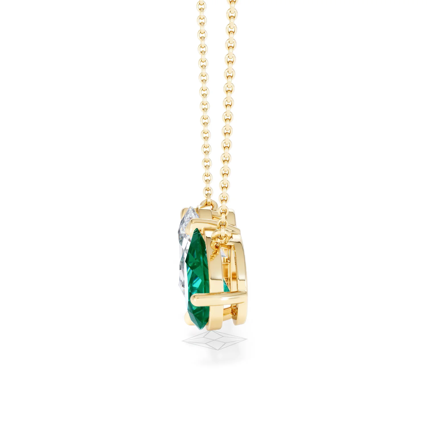 Toi Et Moi 1.50ct Oval Lab Diamond and 2.50ct Pear Lab Emerald Necklace in 18K Yellow Gold - Image 70