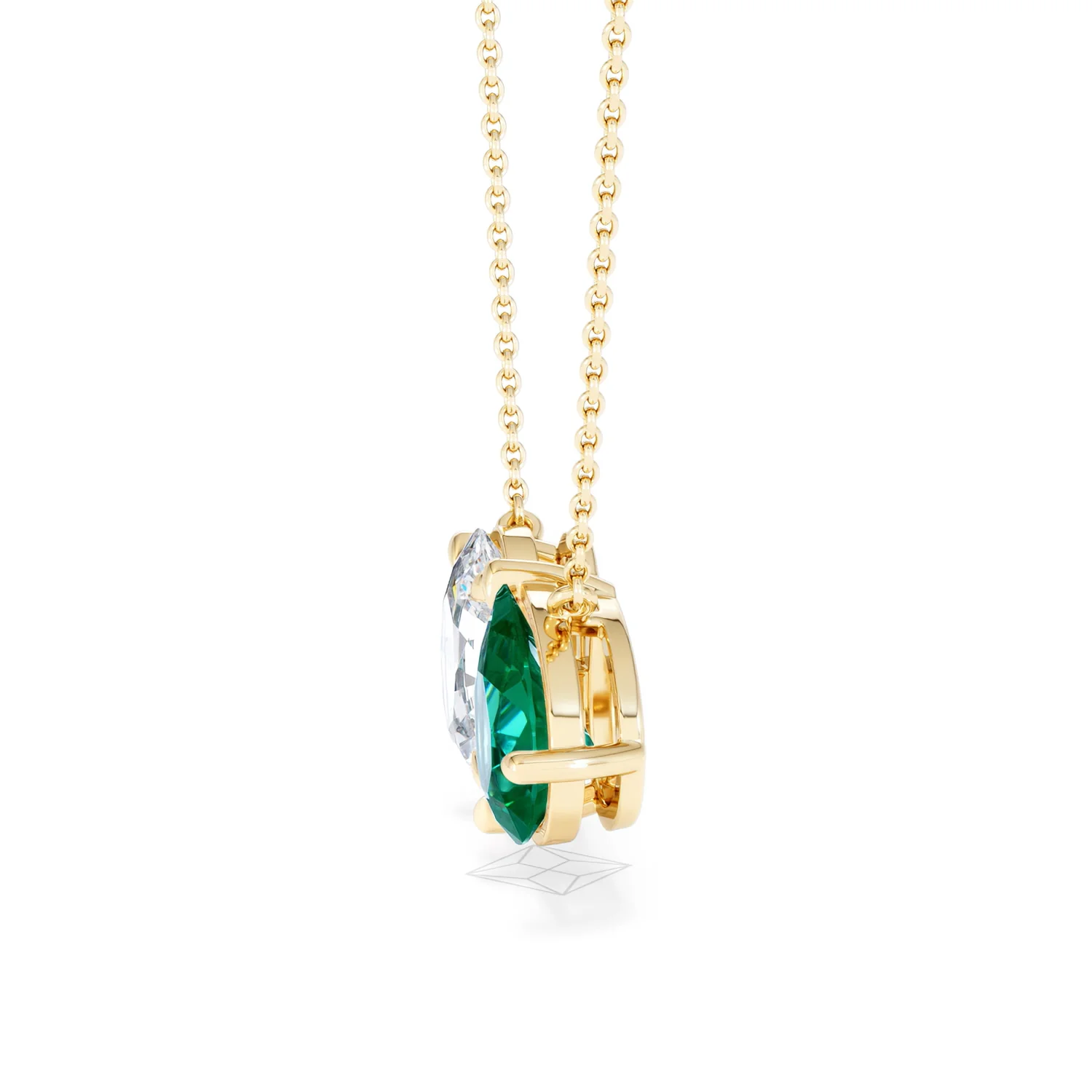 Toi Et Moi 1.50ct Oval Lab Diamond and 2.50ct Pear Lab Emerald Necklace in 18K Yellow Gold - Image 71