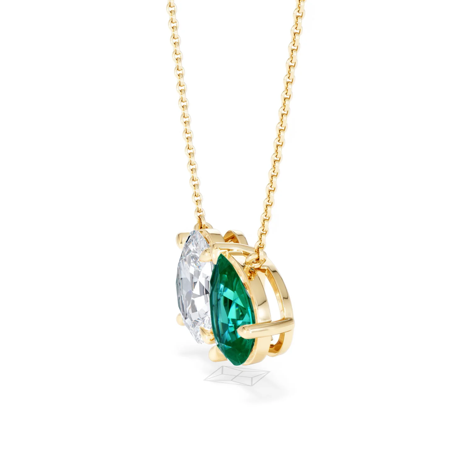 Toi Et Moi 1.50ct Oval Lab Diamond and 2.50ct Pear Lab Emerald Necklace in 18K Yellow Gold - Image 74