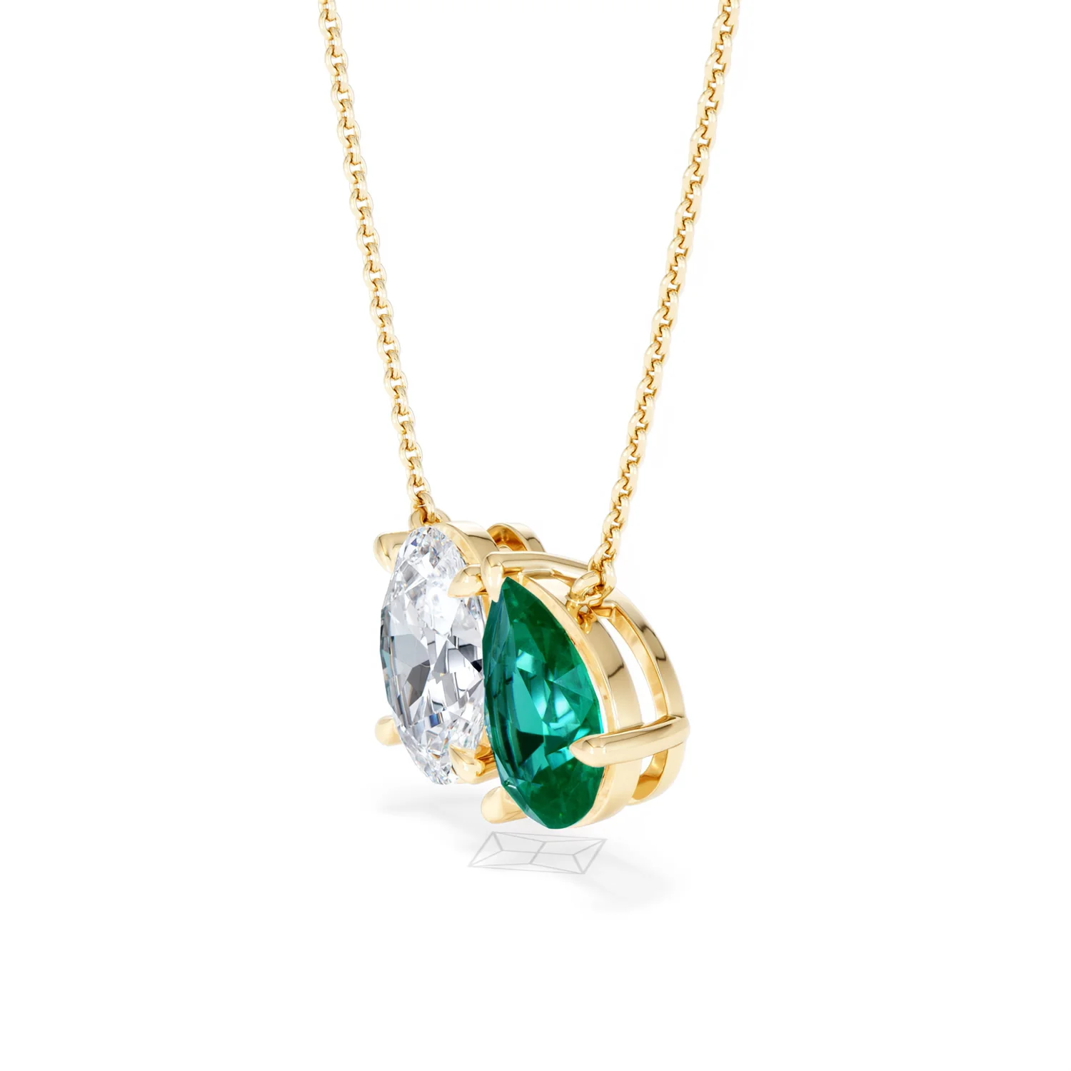 Toi Et Moi 1.50ct Oval Lab Diamond and 2.50ct Pear Lab Emerald Necklace in 18K Yellow Gold - Image 76