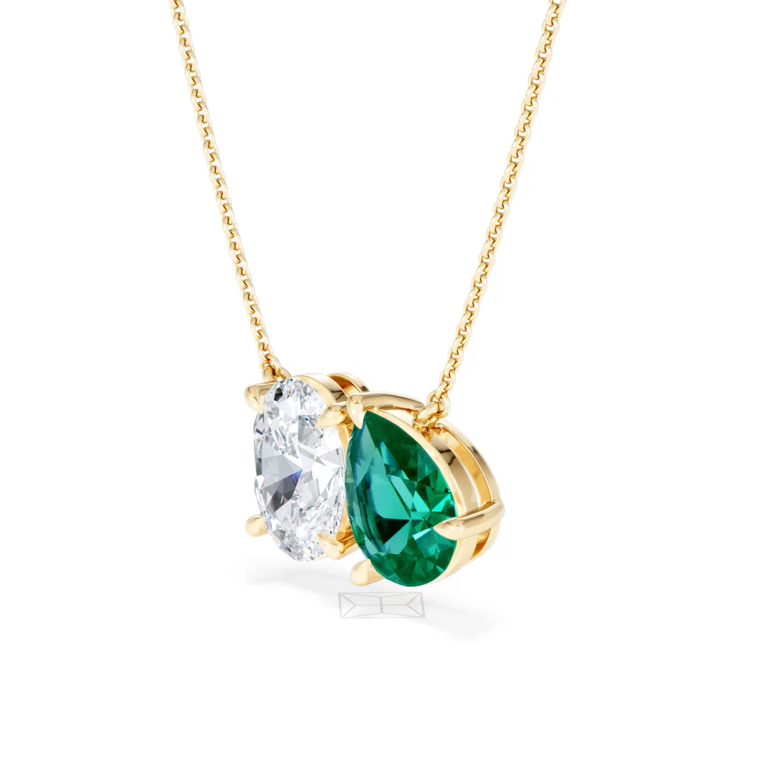 Toi Et Moi 1.50ct Oval Lab Diamond and 2.50ct Pear Lab Emerald Necklace in 18K Yellow Gold - Image 79
