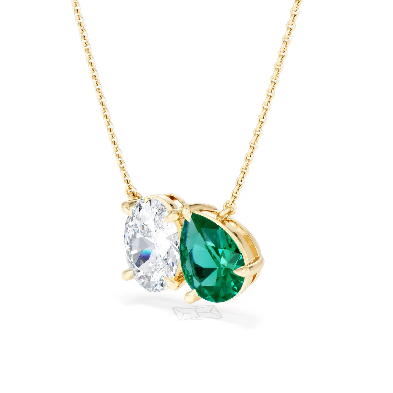 Toi Et Moi 1.50ct Oval Lab Diamond and 2.50ct Pear Lab Emerald Necklace in 18K Yellow Gold - Image 81