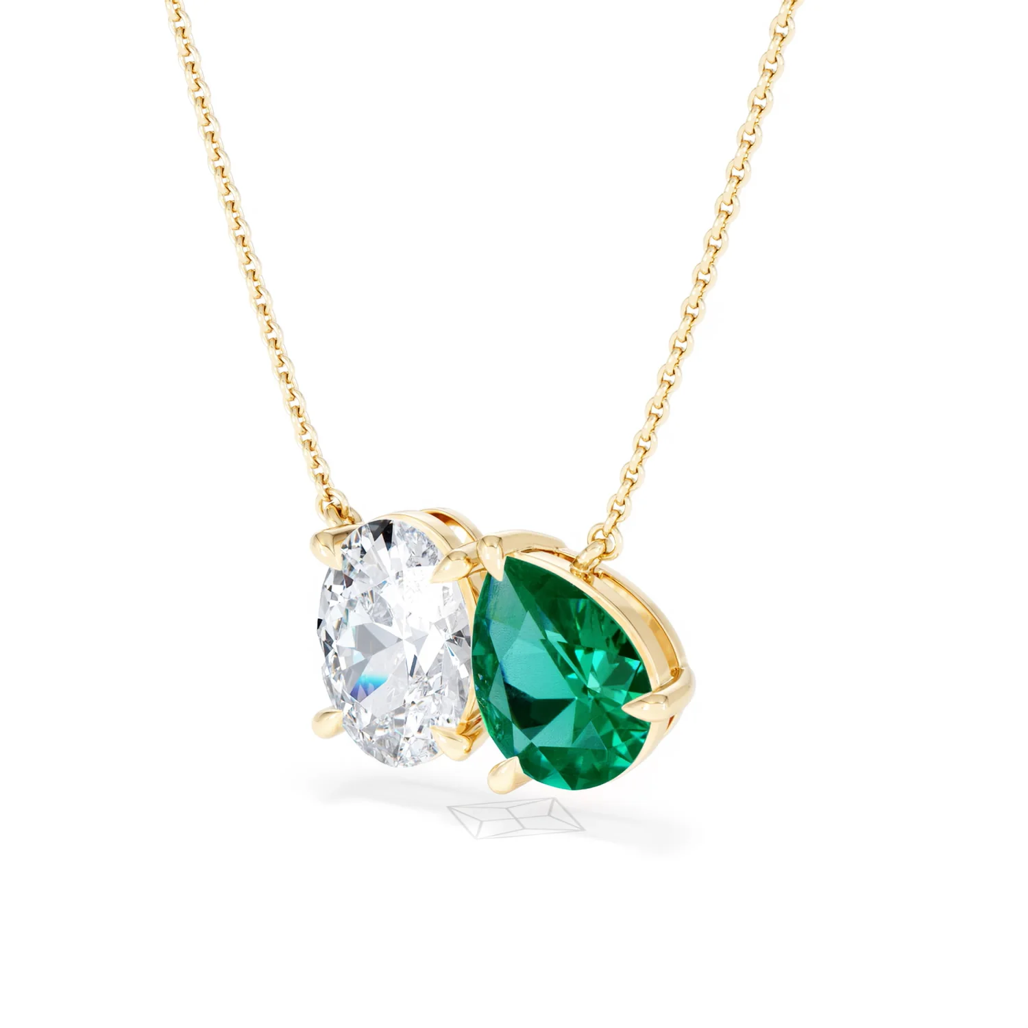Toi Et Moi 1.50ct Oval Lab Diamond and 2.50ct Pear Lab Emerald Necklace in 18K Yellow Gold - Image 82
