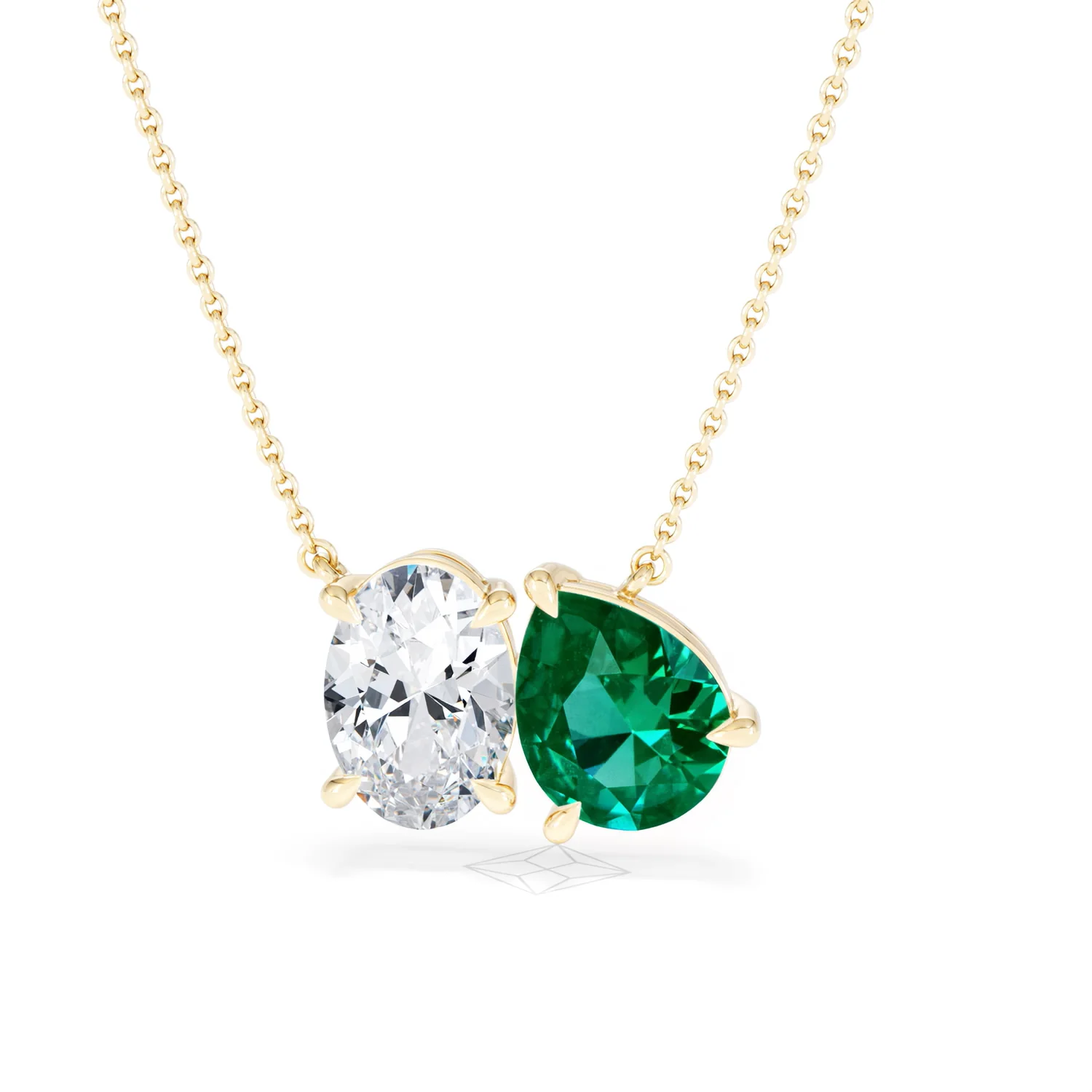Toi Et Moi 1.50ct Oval Lab Diamond and 2.50ct Pear Lab Emerald Necklace in 18K Yellow Gold - Image 87