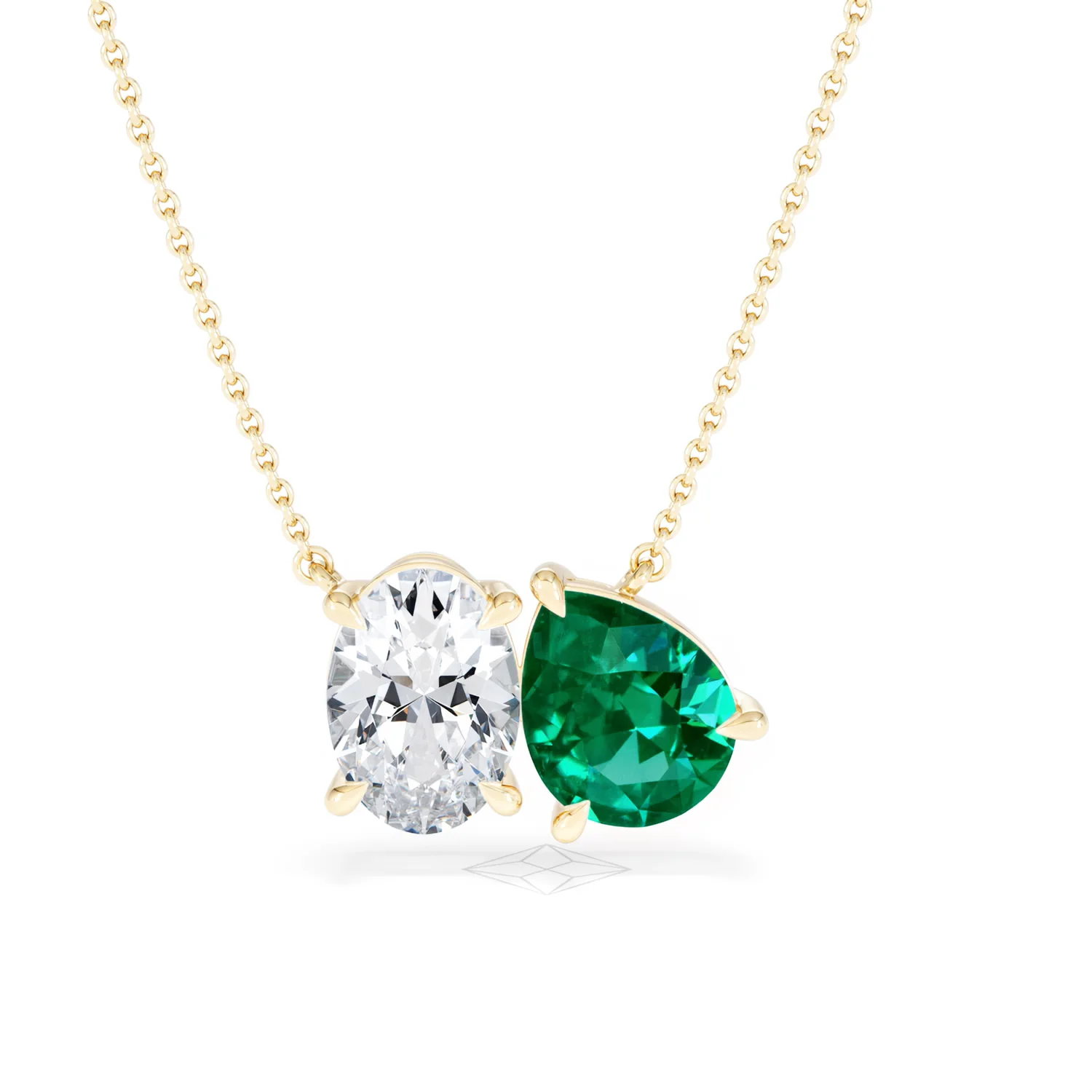 Toi Et Moi 1.50ct Oval Lab Diamond and 2.50ct Pear Lab Emerald Necklace in 18K Yellow Gold - Image 9