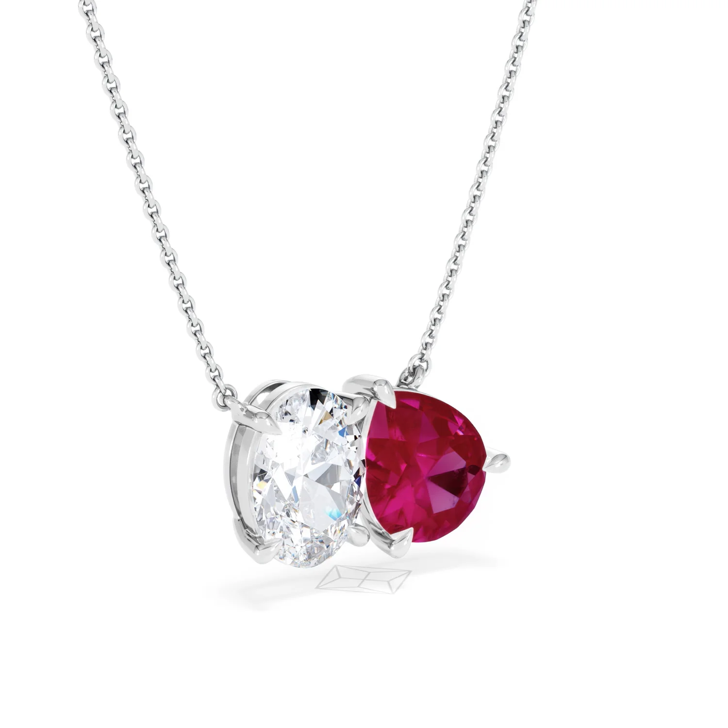 Toi Et Moi 1.50ct Oval Lab Diamond and 2.50ct Pear Lab Ruby Necklace in 18K White Gold - Image 14