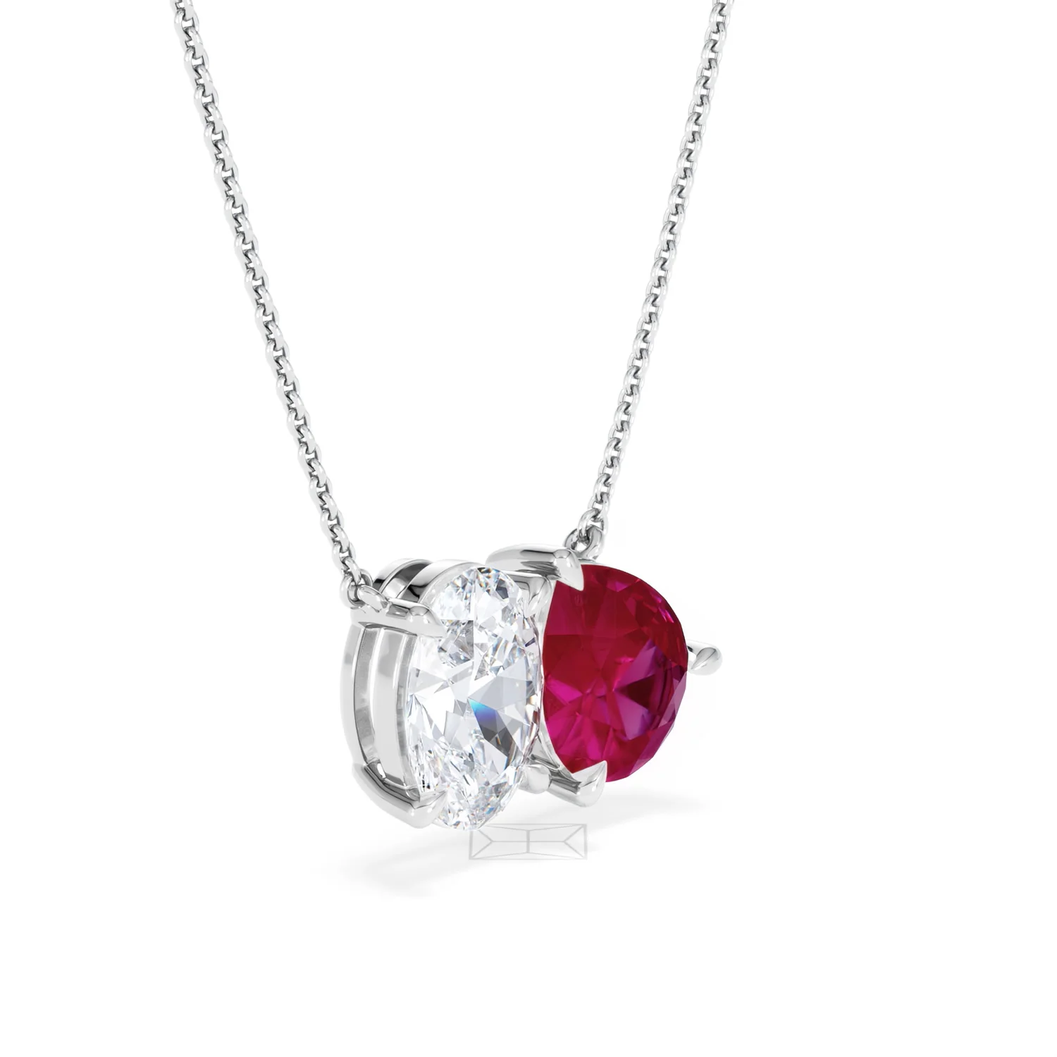 Toi Et Moi 1.50ct Oval Lab Diamond and 2.50ct Pear Lab Ruby Necklace in 18K White Gold - Image 17