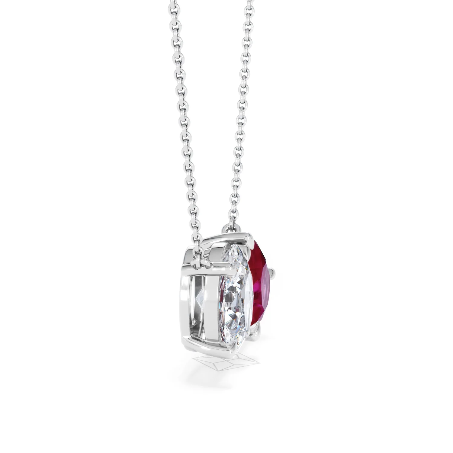 Toi Et Moi 1.50ct Oval Lab Diamond and 2.50ct Pear Lab Ruby Necklace in 18K White Gold - Image 24