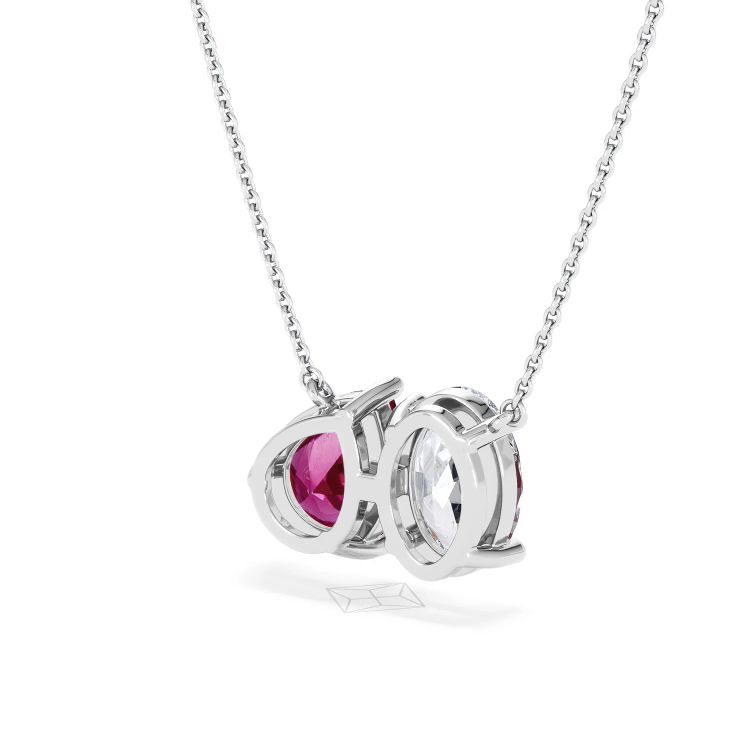 Toi Et Moi 1.50ct Oval Lab Diamond and 2.50ct Pear Lab Ruby Necklace in 18K White Gold - Image 40