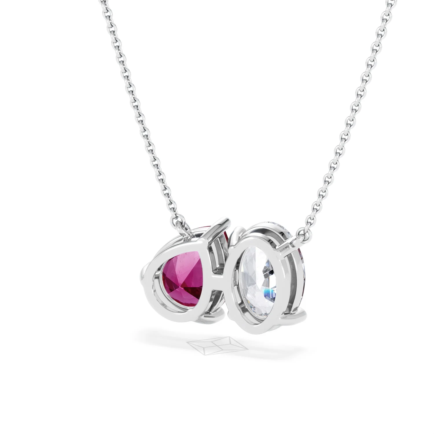Toi Et Moi 1.50ct Oval Lab Diamond and 2.50ct Pear Lab Ruby Necklace in 18K White Gold - Image 42