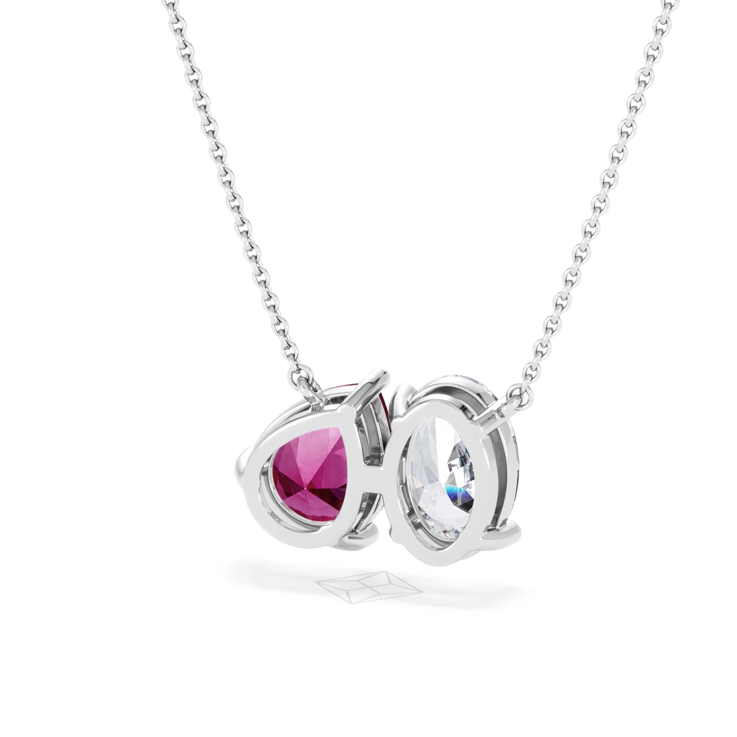 Toi Et Moi 1.50ct Oval Lab Diamond and 2.50ct Pear Lab Ruby Necklace in 18K White Gold - Image 43