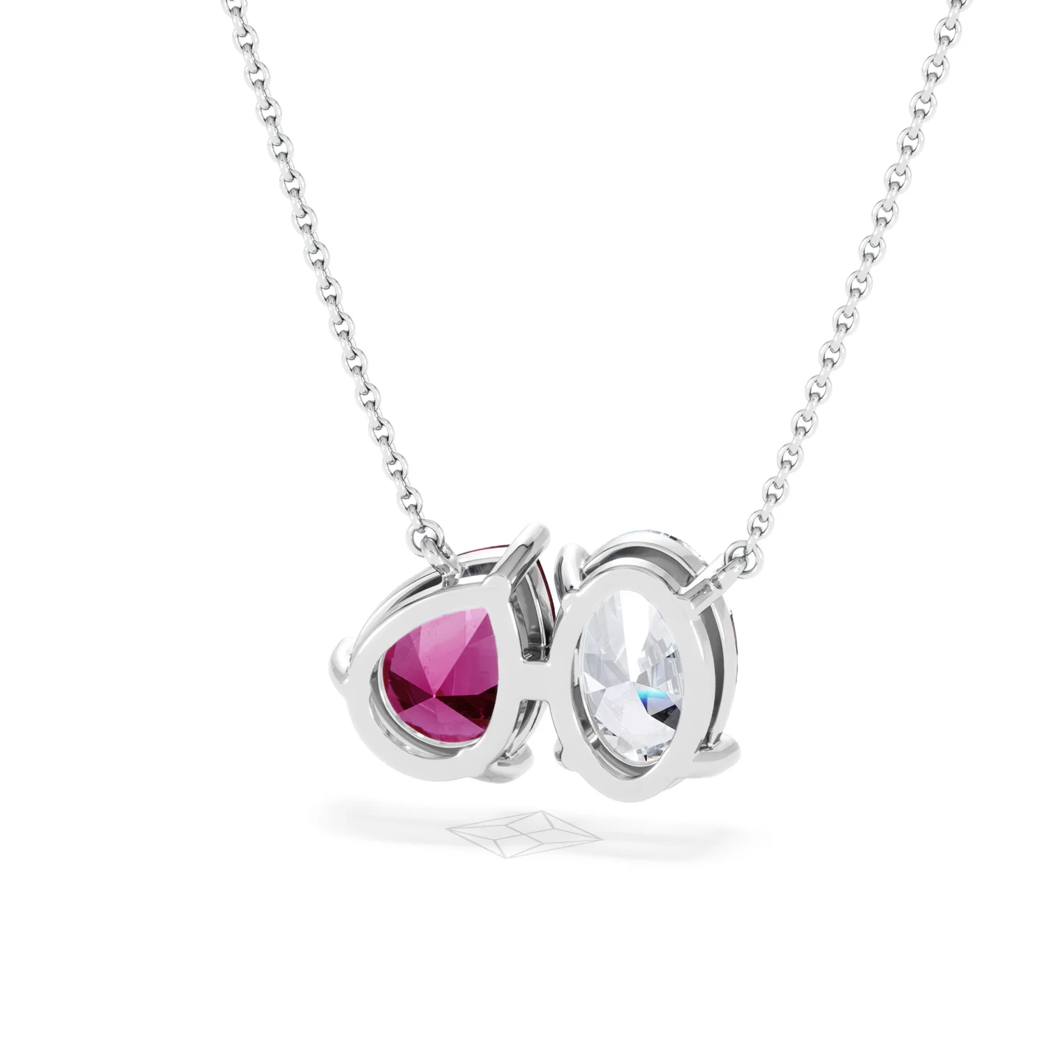 Toi Et Moi 1.50ct Oval Lab Diamond and 2.50ct Pear Lab Ruby Necklace in 18K White Gold - Image 44