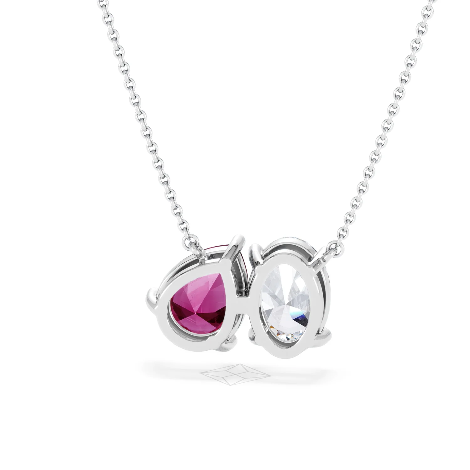 Toi Et Moi 1.50ct Oval Lab Diamond and 2.50ct Pear Lab Ruby Necklace in 18K White Gold - Image 45