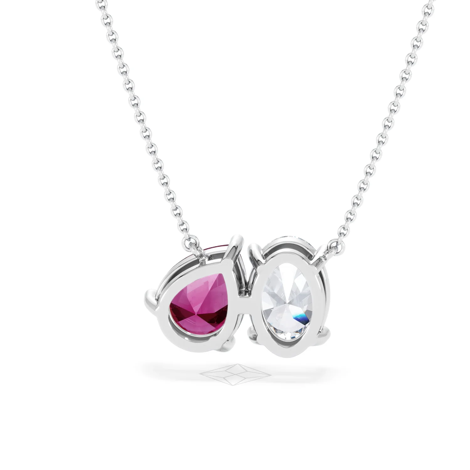 Toi Et Moi 1.50ct Oval Lab Diamond and 2.50ct Pear Lab Ruby Necklace in 18K White Gold - Image 46