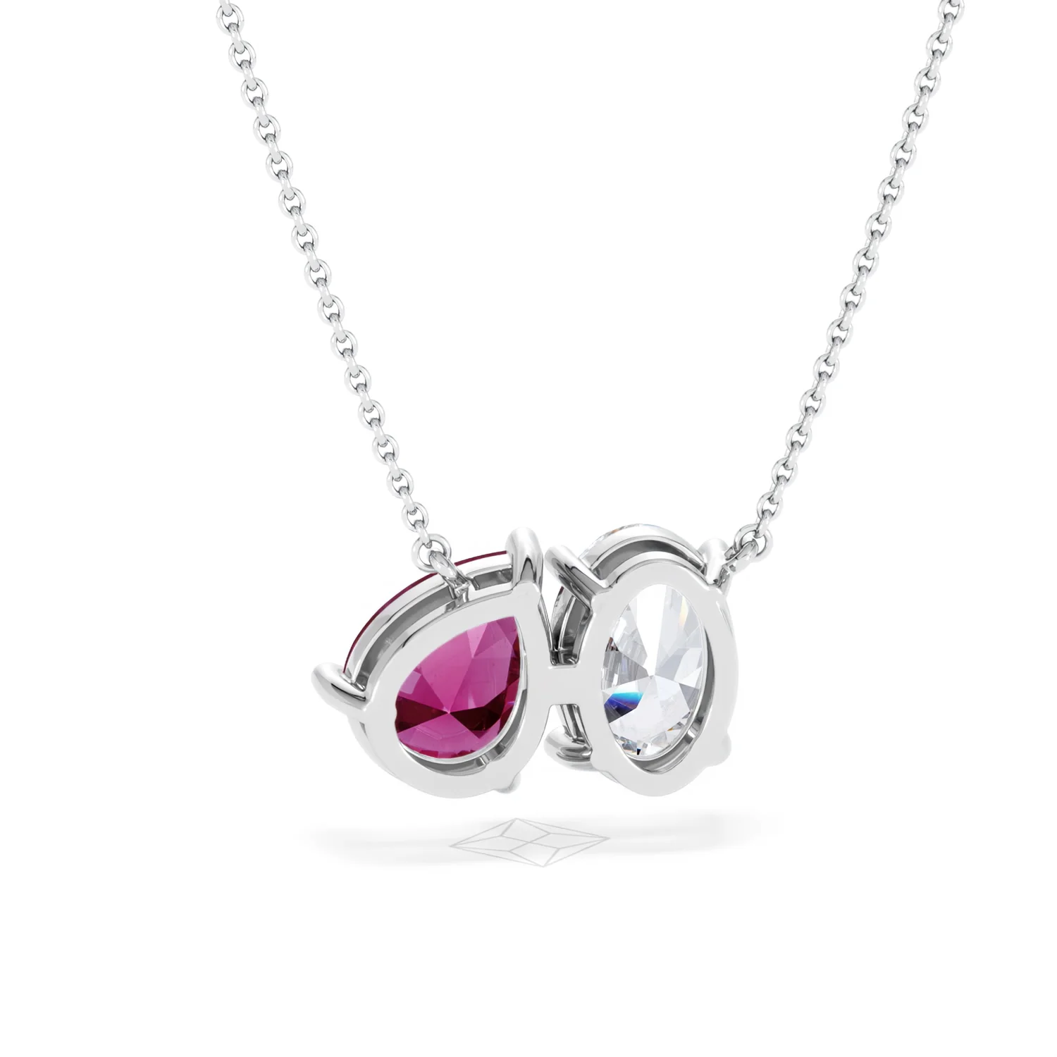 Toi Et Moi 1.50ct Oval Lab Diamond and 2.50ct Pear Lab Ruby Necklace in 18K White Gold - Image 49