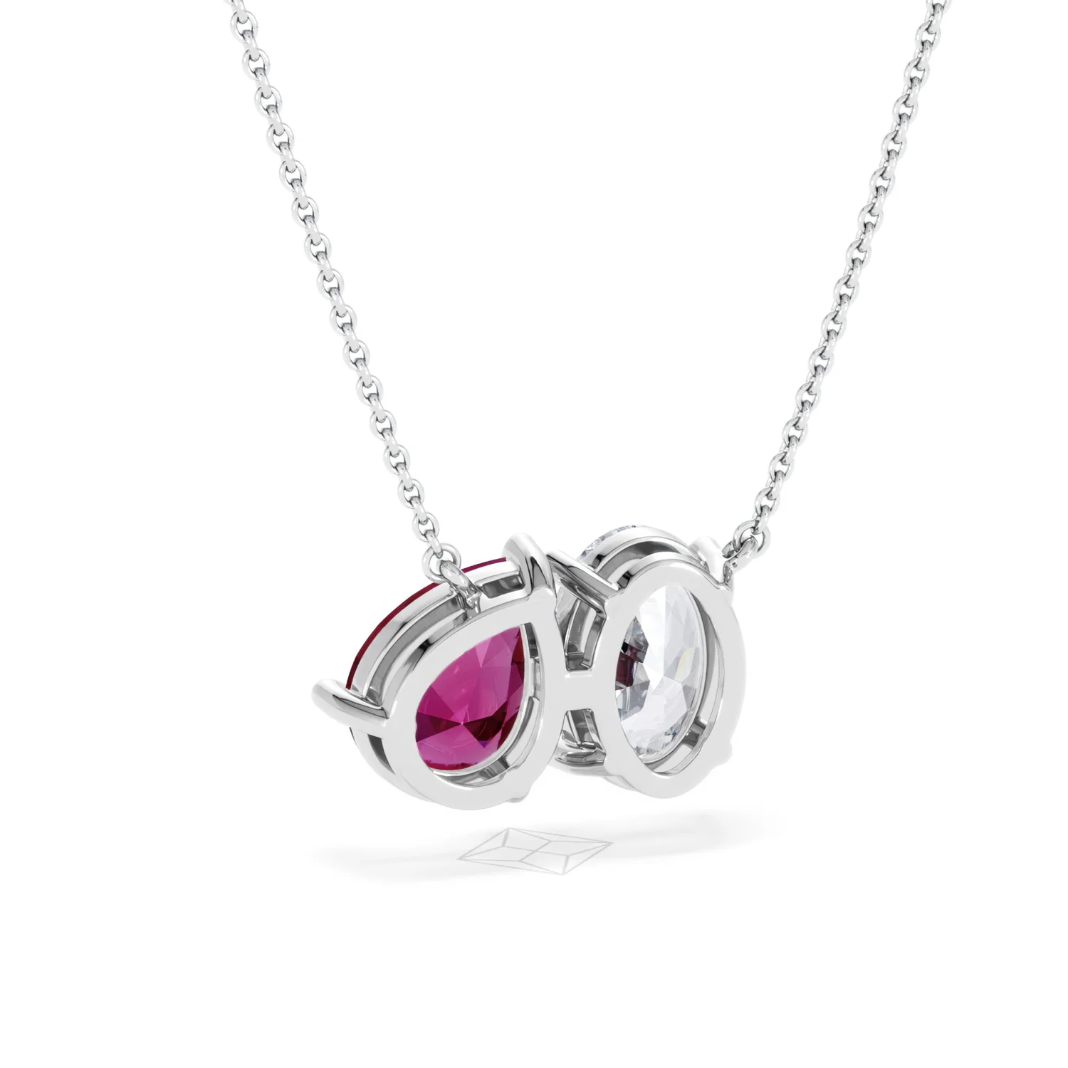 Toi Et Moi 1.50ct Oval Lab Diamond and 2.50ct Pear Lab Ruby Necklace in 18K White Gold - Image 51