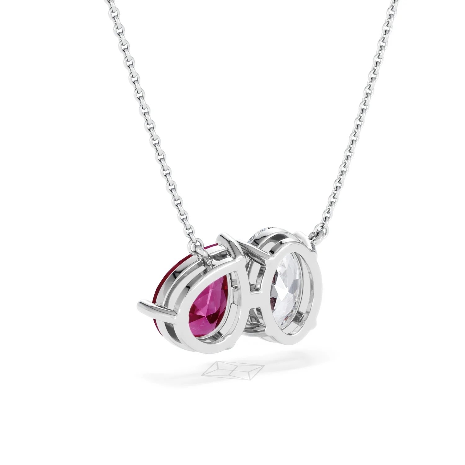 Toi Et Moi 1.50ct Oval Lab Diamond and 2.50ct Pear Lab Ruby Necklace in 18K White Gold - Image 53