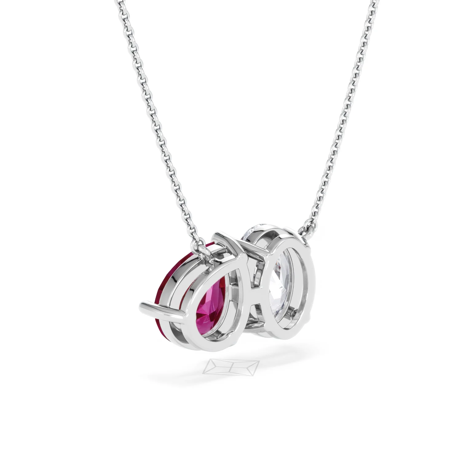 Toi Et Moi 1.50ct Oval Lab Diamond and 2.50ct Pear Lab Ruby Necklace in 18K White Gold - Image 55