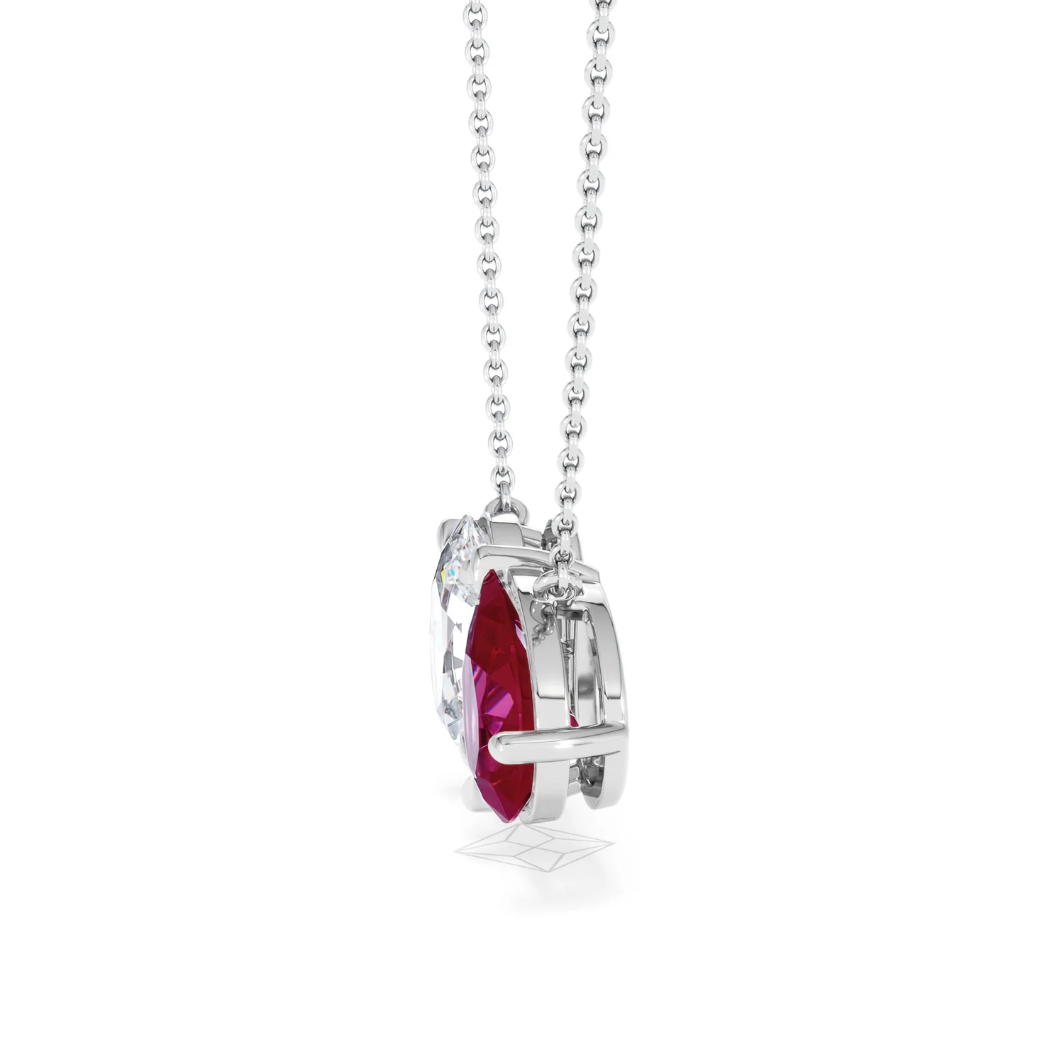 Toi Et Moi 1.50ct Oval Lab Diamond and 2.50ct Pear Lab Ruby Necklace in 18K White Gold - Image 69