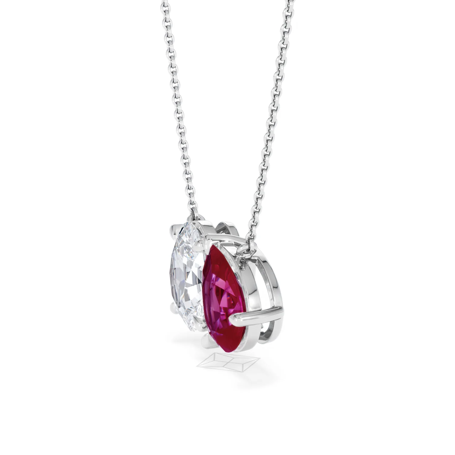 Toi Et Moi 1.50ct Oval Lab Diamond and 2.50ct Pear Lab Ruby Necklace in 18K White Gold - Image 72